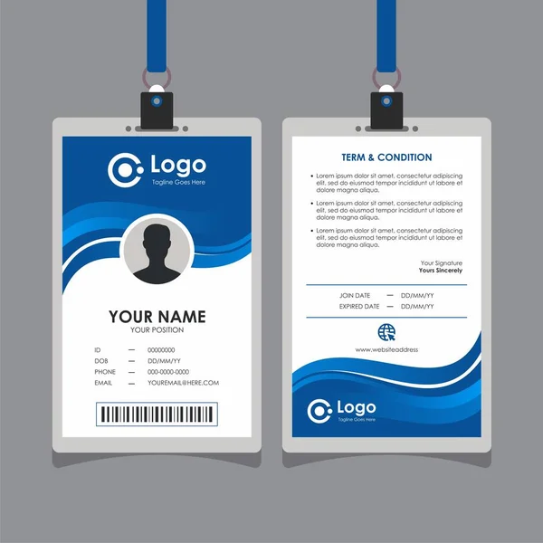 简朴简朴的蓝波Id卡设计 员工及其他人的专业身份证模版矢量 — 图库矢量图片