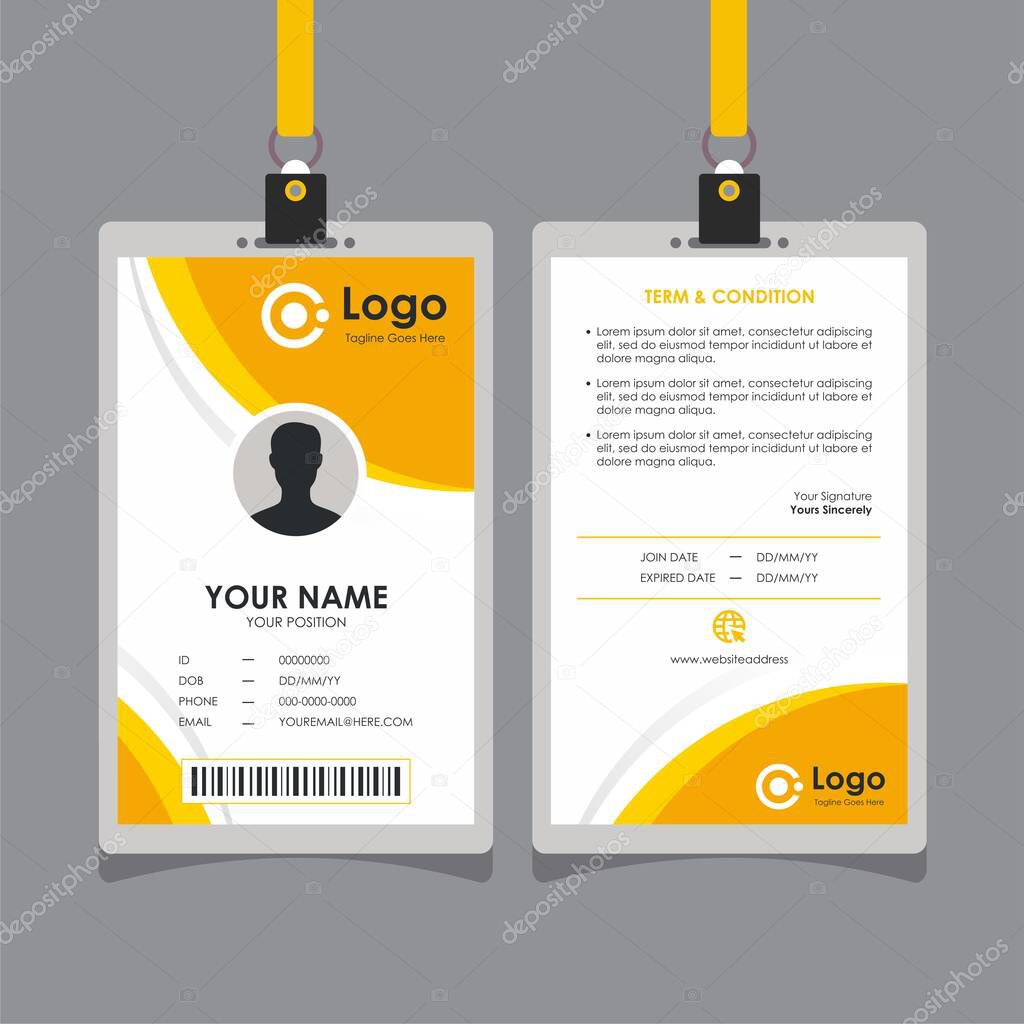 Simple Clean Curve Yellow Fresh Id Card Design, Professional Identity Card Template Vector for Employee and Others