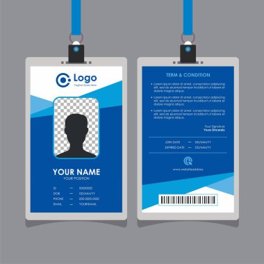 Simple Abstract Geometric Blue Id Card Design, Professional Identity Card Template Vector for Employee and Others clipart