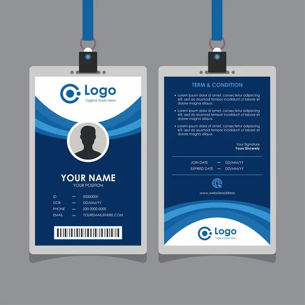 员工及其他人士简约简朴简朴的蓝线Id卡设计 专业身份证模版传送器 — 图库矢量图片