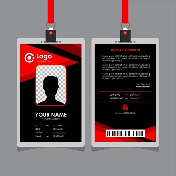 简洁明了的红色和黑色几何Id卡设计 员工和其他人的专业身份证模板矢量 — 图库矢量图片