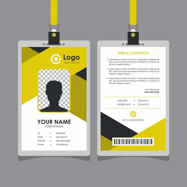 簡単な概要黄色 黄色の幾何学的Idカードデザイン 従業員などのためのプロフェッショナルアイデンティティカードテンプレートベクトル — ストックベクタ