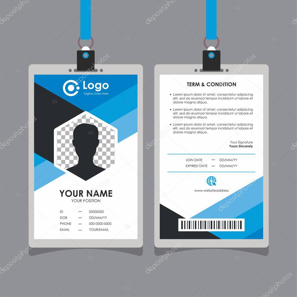 Simple Abstract Geometric Blue Id Card Design, Professional Identity Card Template Vector for Employee and Others