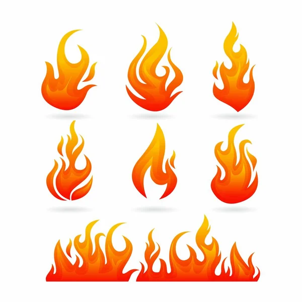 現実的な火災や炎のセットベクトル画像のデザイン 白い背景に熱い火災 — ストックベクタ