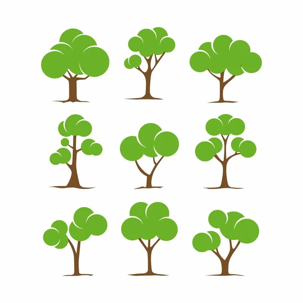 Einzigartige Flache Baum Kollektion Vektor Baum Set Illustration Template Design — Stockvektor