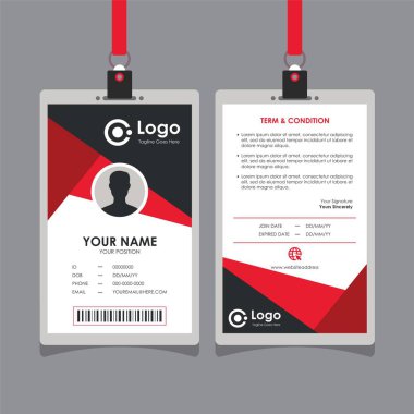 Simple Abstract Geometric Red Black Id Card Design, Professional Identity Card Template Vector for Employee and Others clipart