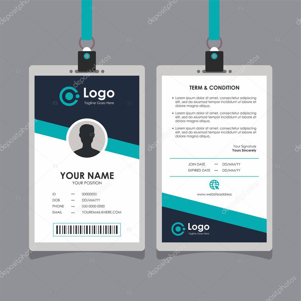 Simple Clean Blue Geometric Id Card Design, Professional Identity Card Template Vector for Employee and Others