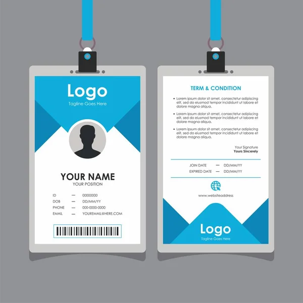 Diseño Tarjeta Identificación Geométrica Azul Limpio Simple Vector Profesional Plantilla — Vector de stock