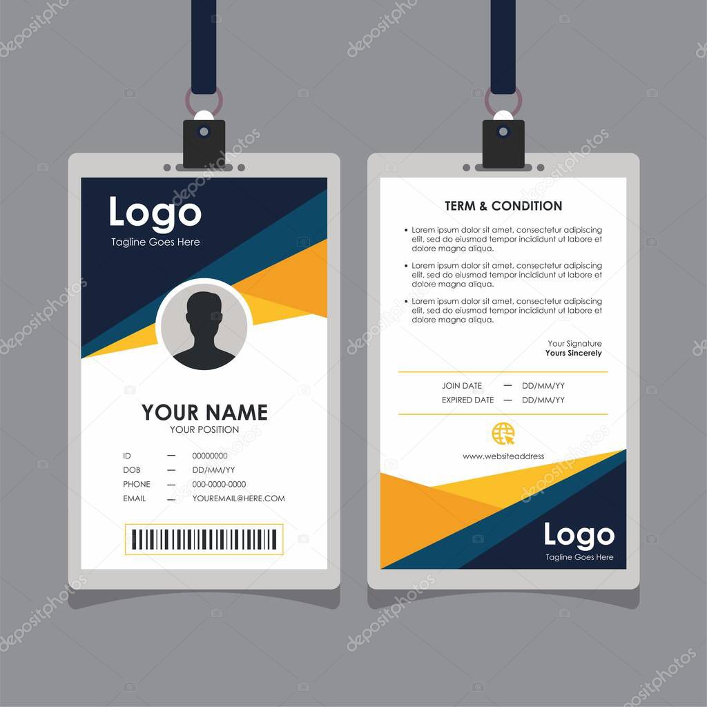 Simple Clean Blue Orange Geometric Id Card Design, Professional Identity Card Template Vector for Employee and Others