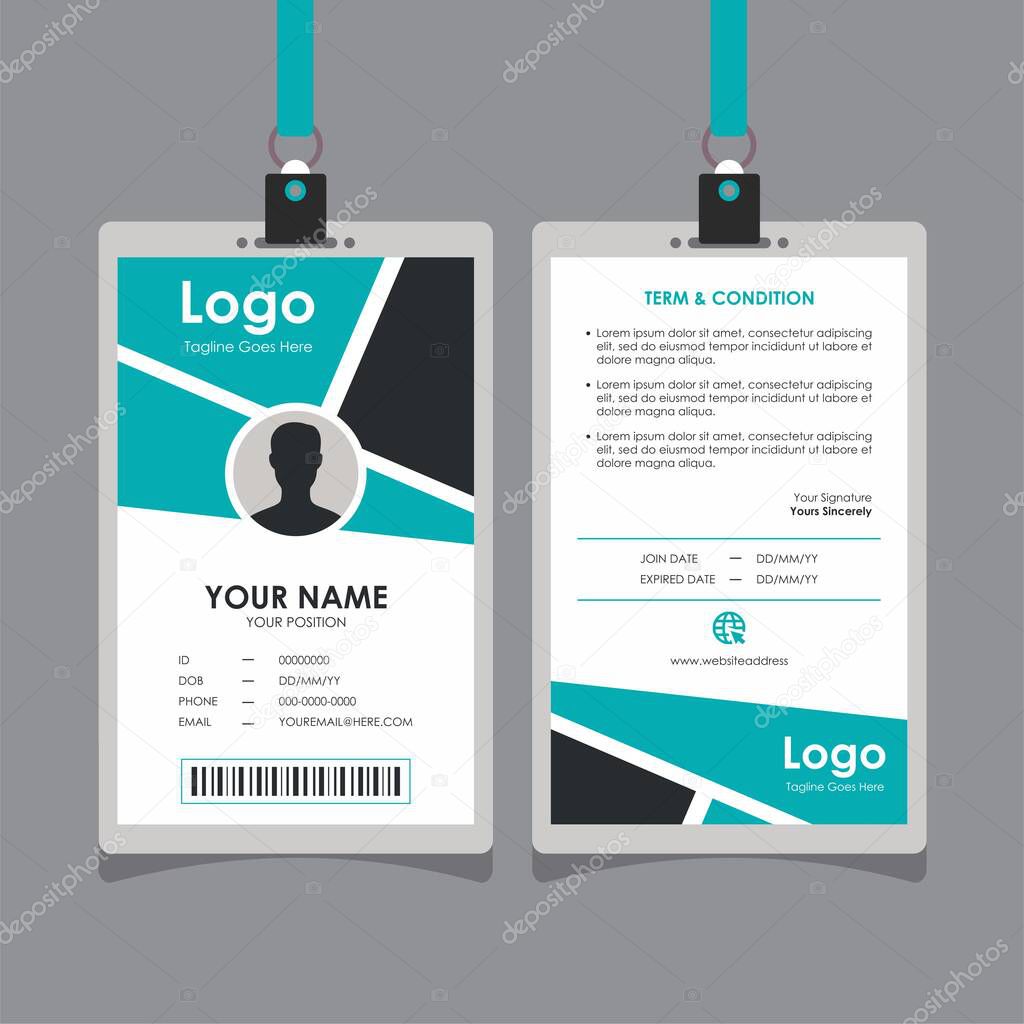 Simple Clean Turquoise Geometric Id Card Design, Professional Identity Card Template Vector for Employee and Others
