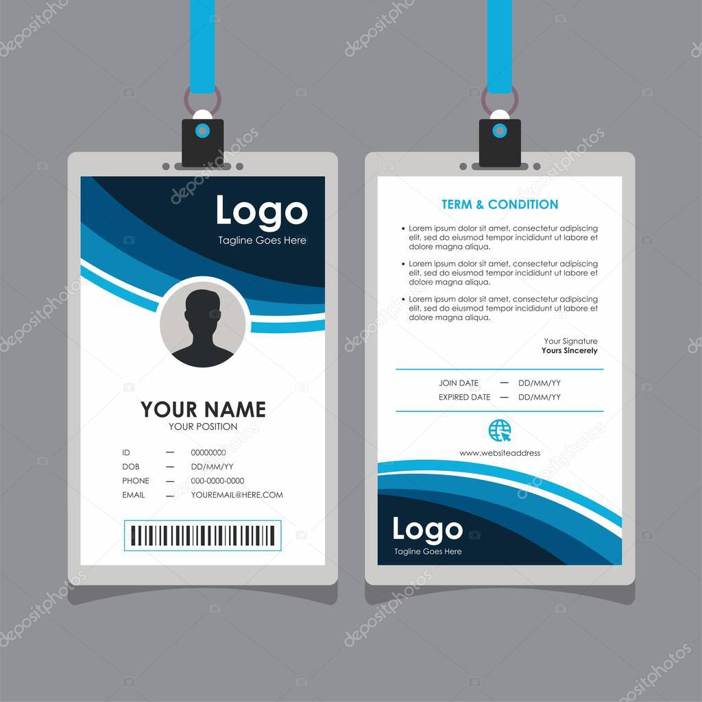 Simple Abstract Blue Stylish Curve Id Card Design, Professional Identity Card Template Vector for Employee and Others