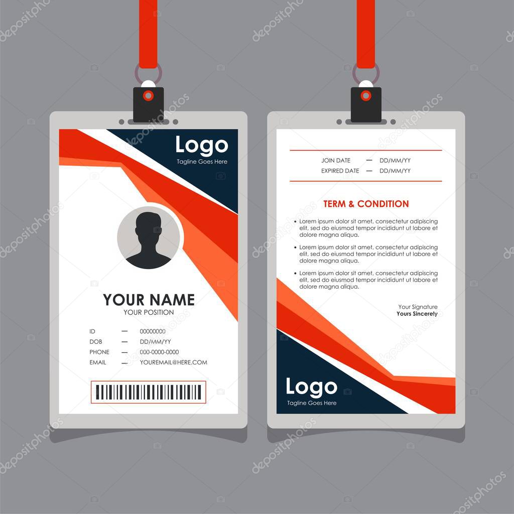 Simple Abstract Blue Orange Geometric Id Card Design, Professional Identity Card Template Vector for Employee and Others