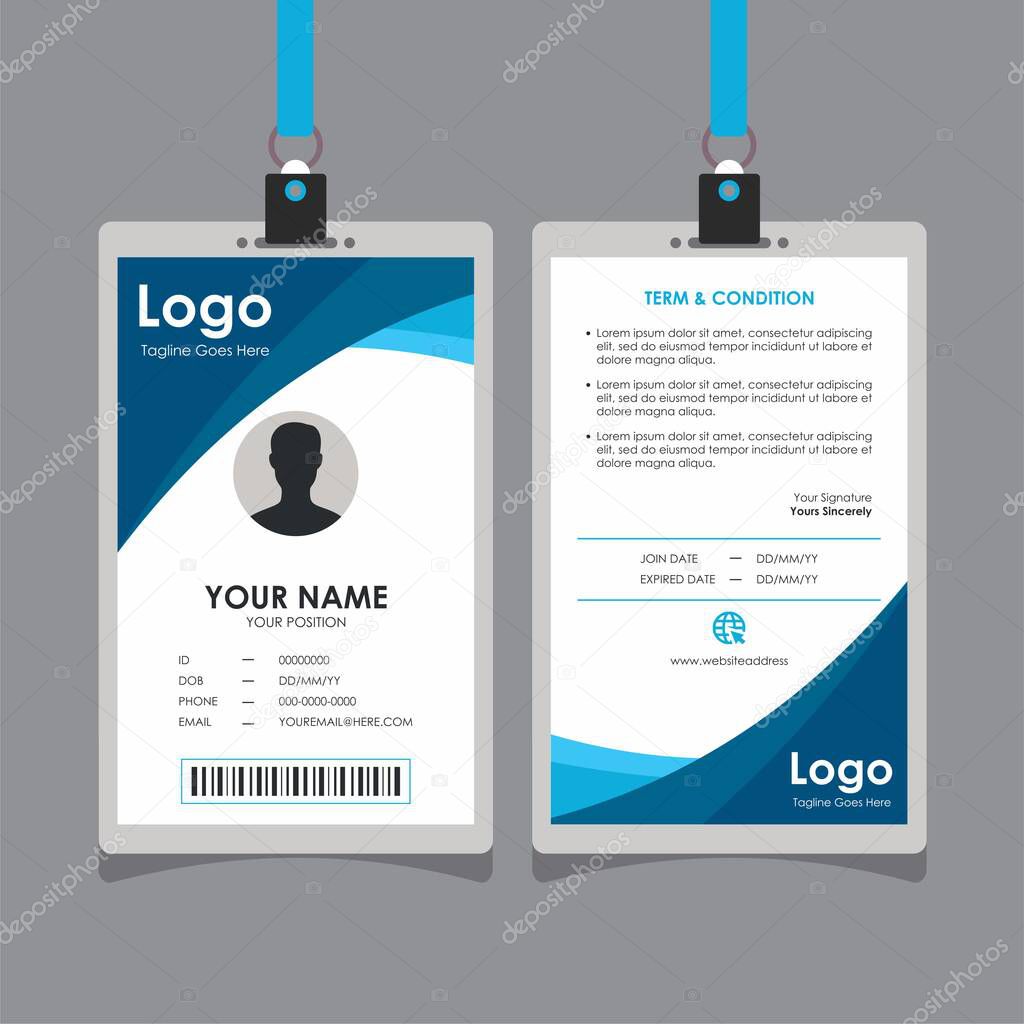 Simple Fresh Blue Wave Id Card Design, Professional Identity Card Template Vector for Employee and Others