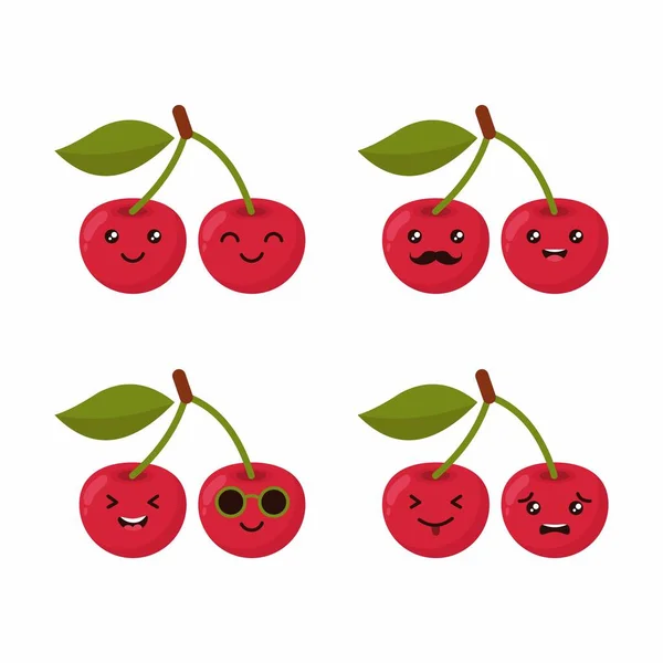 Cute Cherry Fruit Character Set Illustration Design Template Vector — Stockový vektor