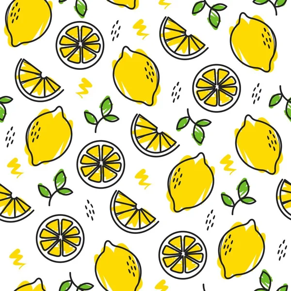 Kusursuz taze sarı limon desenli tasarım, el çizimi limon desenli şablon vektörü