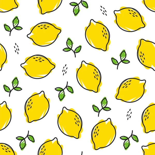 Modèle Modèle Citron Jaune Frais Sans Couture Dessin Main Modèle — Image vectorielle