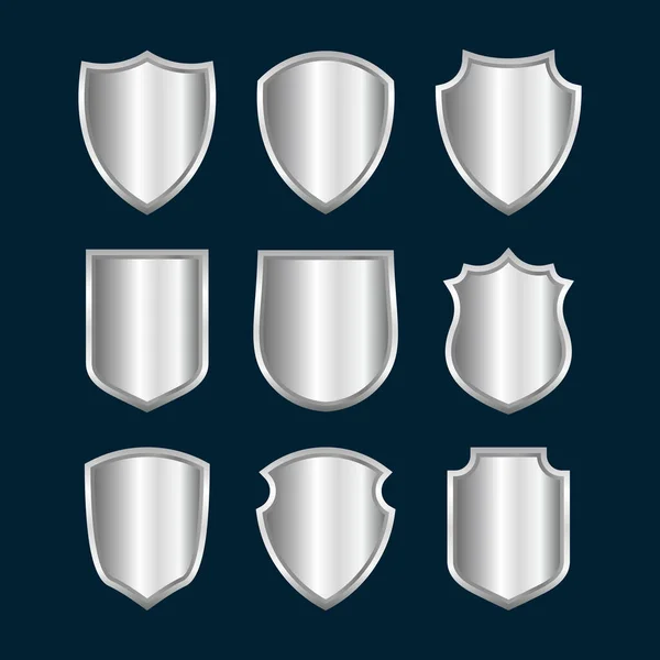 Набір Різних Шаблонів Дизайну Срібного Металевого Щита — стоковий вектор