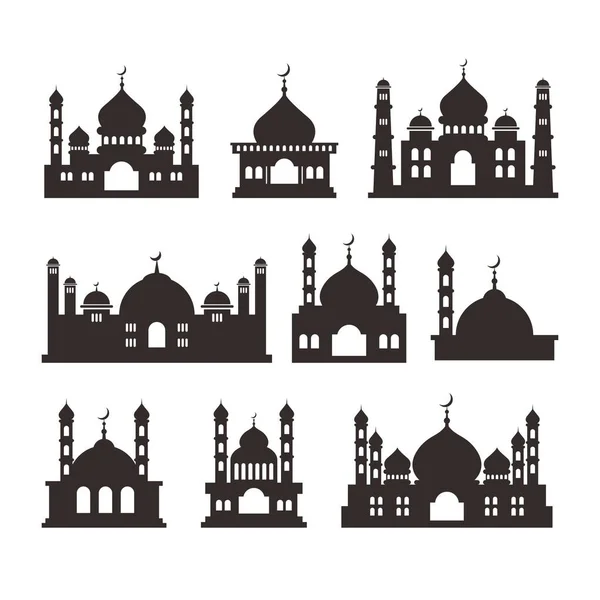 Комплект Дизайна Силуэта Исламской Мечети Вектор Иллюстрации Исламской Мечети — стоковый вектор