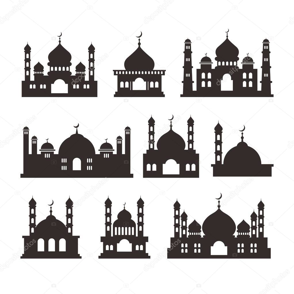 Set of Islamic Mosque Silhouette Design, Islamic Mosque Illustration Template Vector