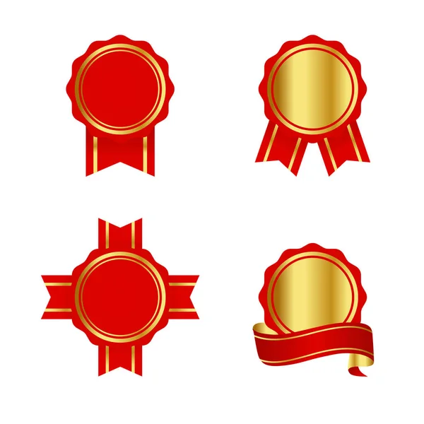 Set Elegant Red Gold Badge Ribbon Illustration Design Template Vector — Stock Vector