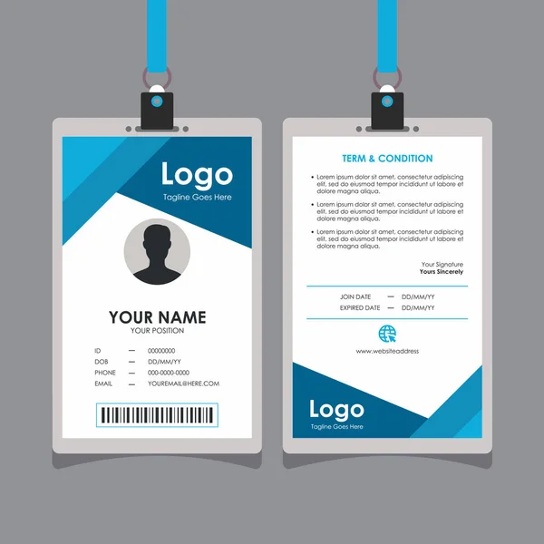 Diseño Simple Tarjeta Identificación Geométrica Plana Azul Vector Plantilla Tarjeta — Vector de stock