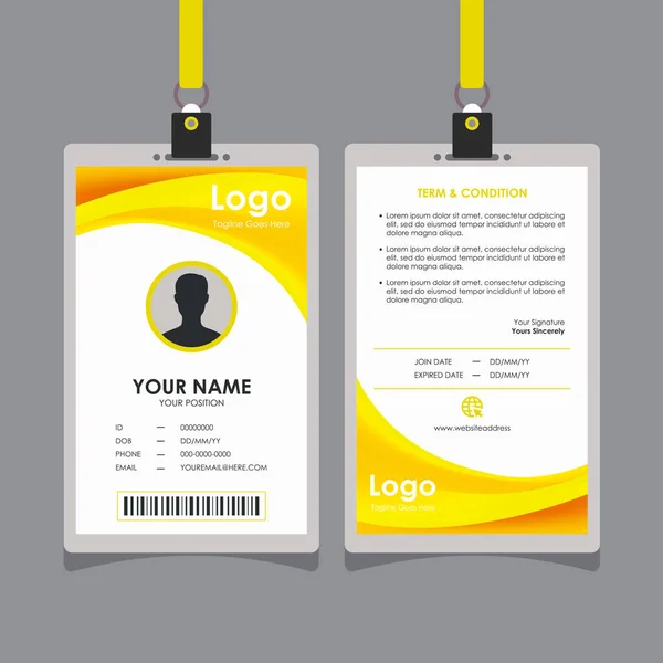 Design Cartão Identificação Amarelo Fresco Abstrato Onda Vetor Profissional Modelo —  Vetores de Stock