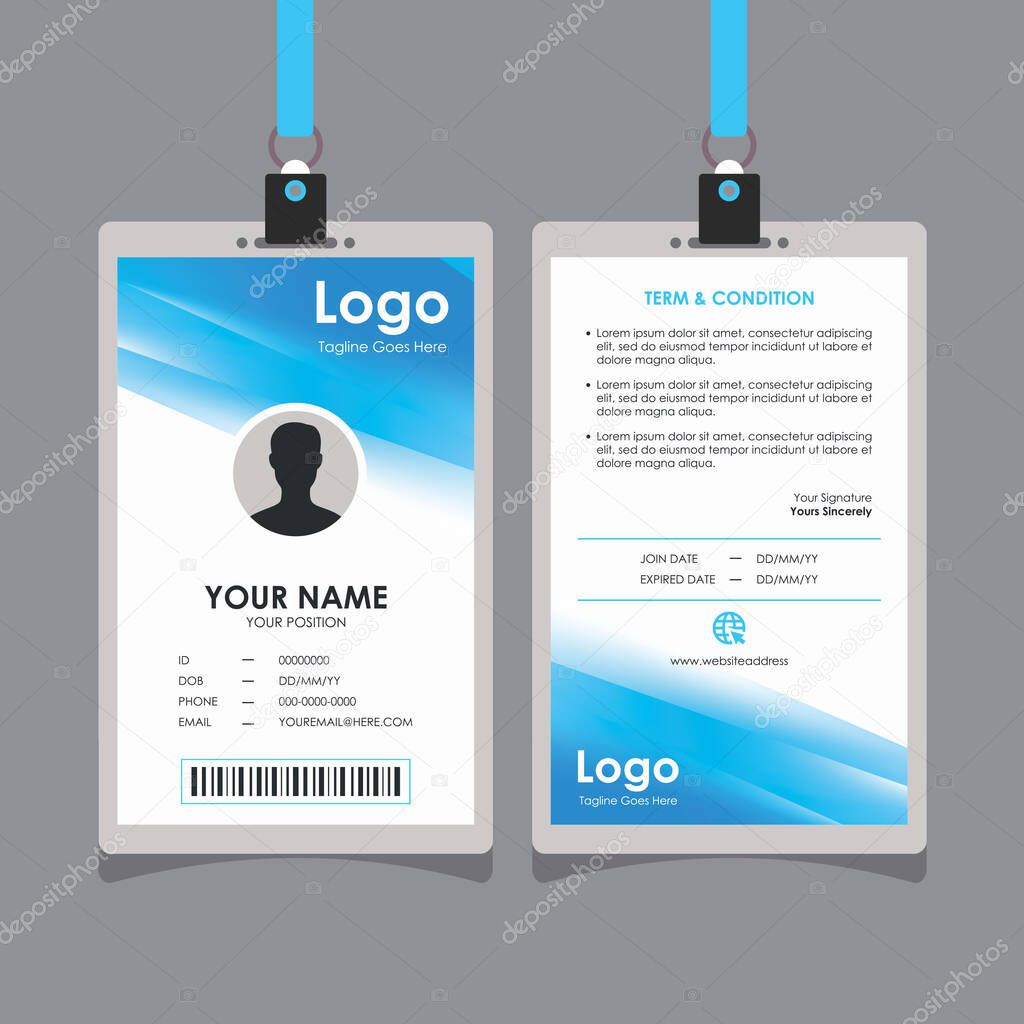 Abstract Smooth Blue White Gradient Id Card Design, Professional Identity Card Template Vector for Employee and Others