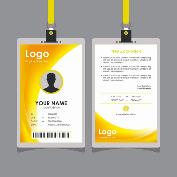 鲜黄色白浪Id卡的设计 员工及其他人的专业身份证模版矢量 — 图库矢量图片