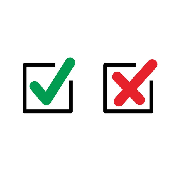 Semplice Piatto Checkbox Icona Illustrazione Design Rosso Verde Check Mark — Vettoriale Stock