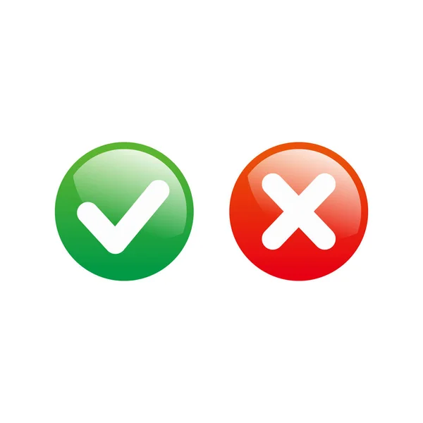 Simples Brilhante Checkbox Icon Glossy Ilustração Design Vermelho Verde Glossy — Vetor de Stock