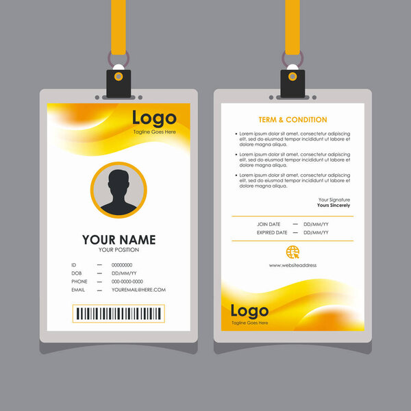 Abstract Fresh Yellow White Wave Id Card Design, Professional Identity Card Template Vector for Employee and Others