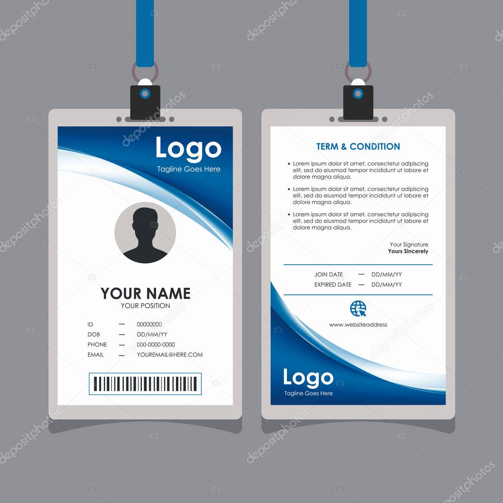 Abstract Elegant Blue Curve Id Card Design, Professional Identity Card Template Vector for Employee and Others