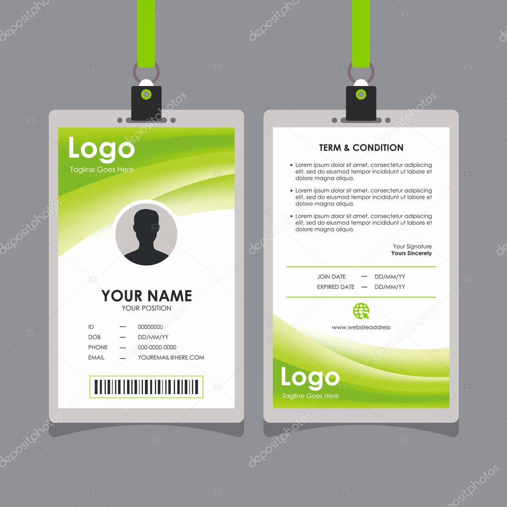 Abstract Soft Natural Green Wave Id Card Design, Professional Identity Card Template Vector for Employee and Others