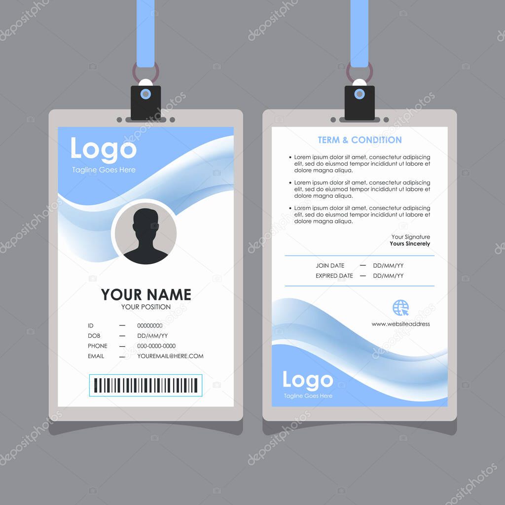 Abstract Soft Pastel Blue Wave Id Card Design, Professional Identity Card Template Vector for Employee and Others