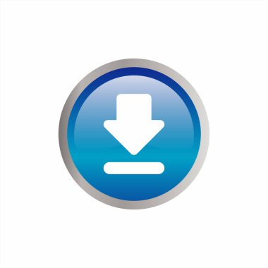 Parlak Efektli Mavi Çember İndirme Düğmesi, Web Element Çemberi İndirme Simgesi Şablonu Tasarımı
