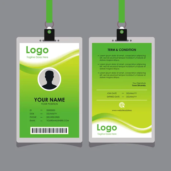 新绿波Id卡的设计 员工及其他人的专业身份证模版矢量 — 图库矢量图片