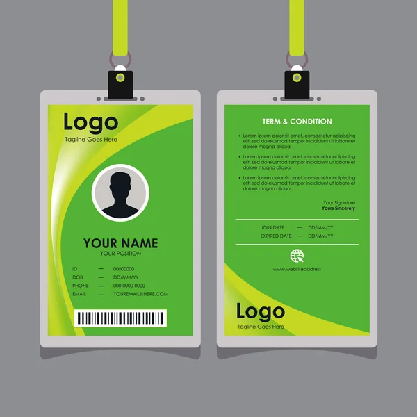 Diseño Tarjeta Identificación Onda Amarilla Verde Fresca Abstracta Vector Plantilla — Vector de stock