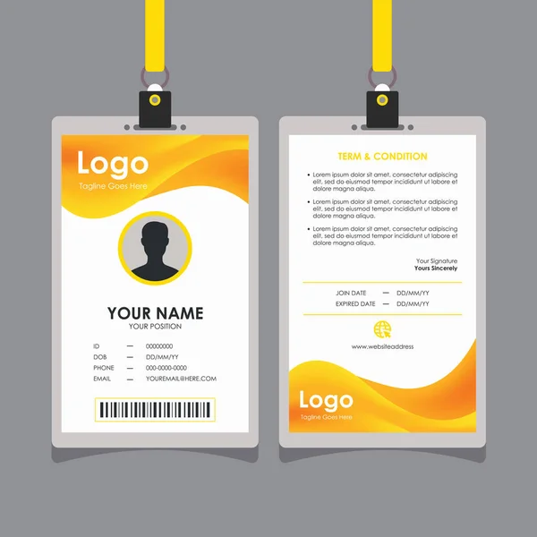 Design Cartão Identificação Onda Amarela Fluxo Fresco Abstrato Vetor Modelo — Vetor de Stock
