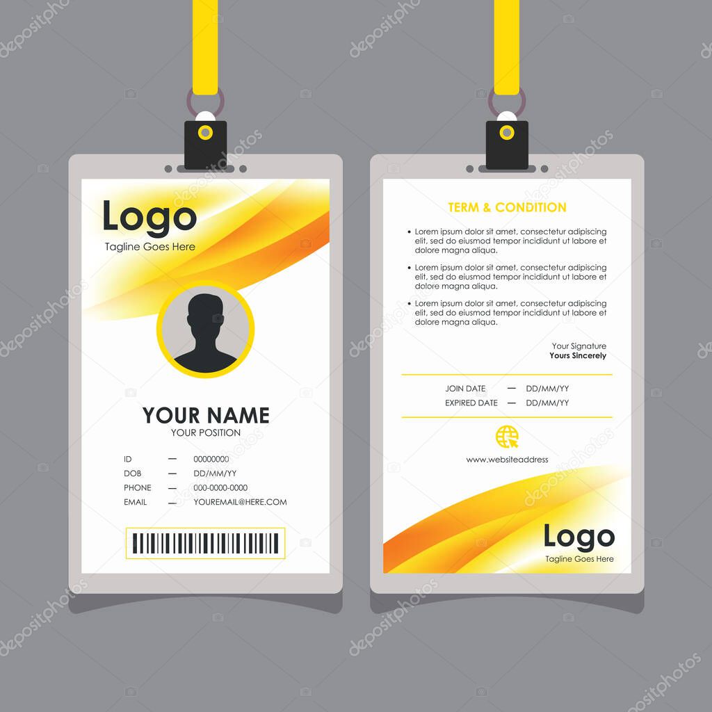 Abstract Fresh Blurry Yellow White Curve Id Card Design, Professional Identity Card Template Vector for Employee and Others