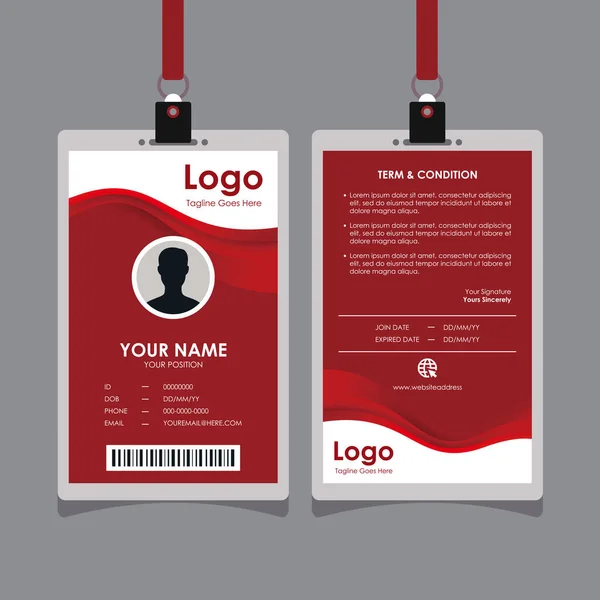 Design Cartão Identificação Onda Branca Vermelha Elegante Abstrato Vetor Modelo — Vetor de Stock