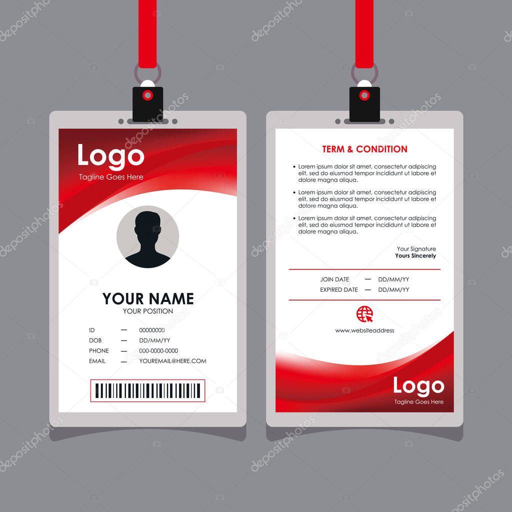 Abstract Stylish Red Wave Id Card Design, Professional Identity Card Template Vector for Employee and Others