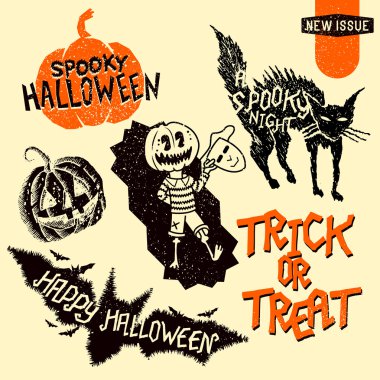 Vintage Halloween tasarım öğeleri