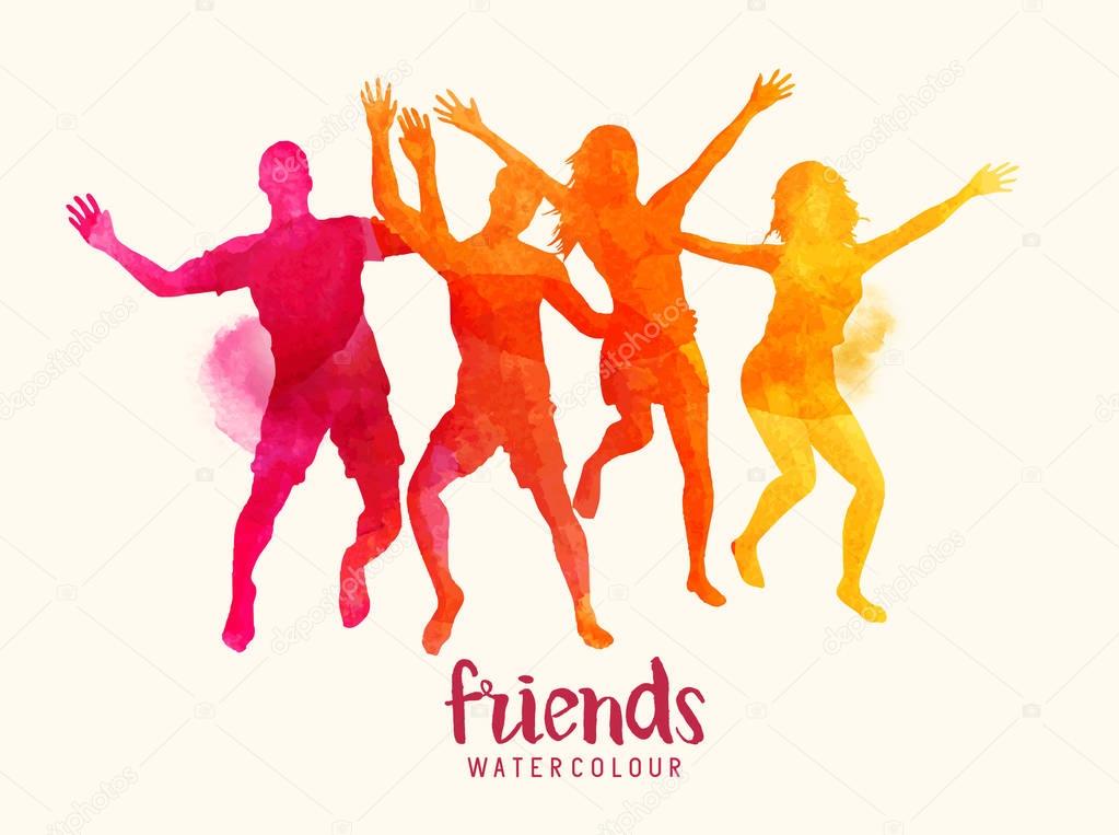 Watercolour Friends Jumping Together