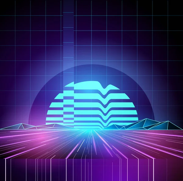 Retro 1980s Neon future background horizon — Stock Vector