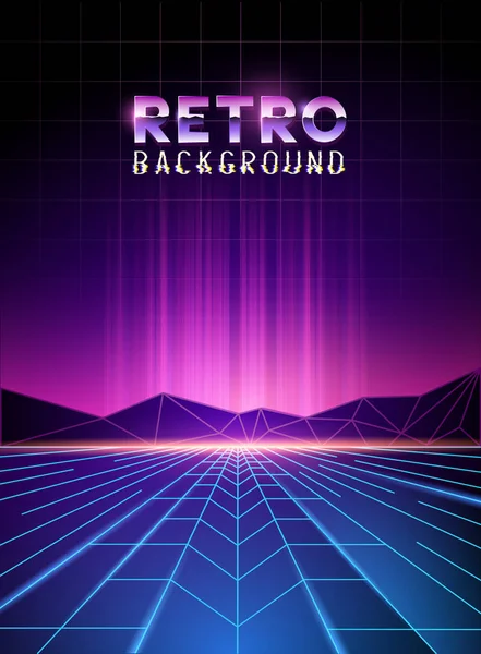 Paysage numérique néon des années 80 rétro — Image vectorielle