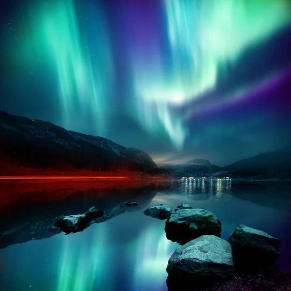 Polární září (Aurora borealis) — Stock fotografie