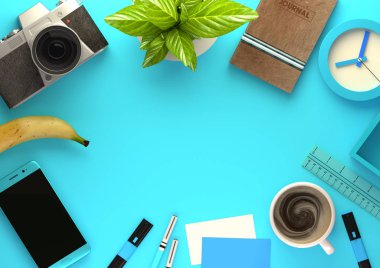 Mavi alanda çalışan Office Üstten Görünüm