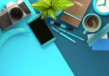 Mavi alanda çalışan Office Üstten Görünüm