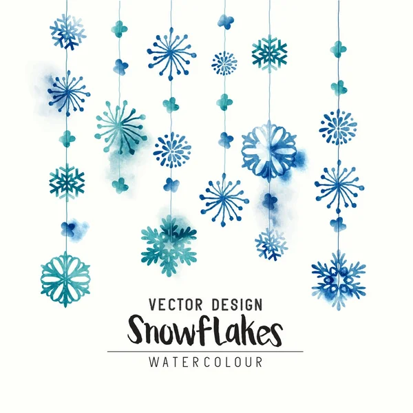 Set of Winter Watercolor Snowflakes — Stock Vector