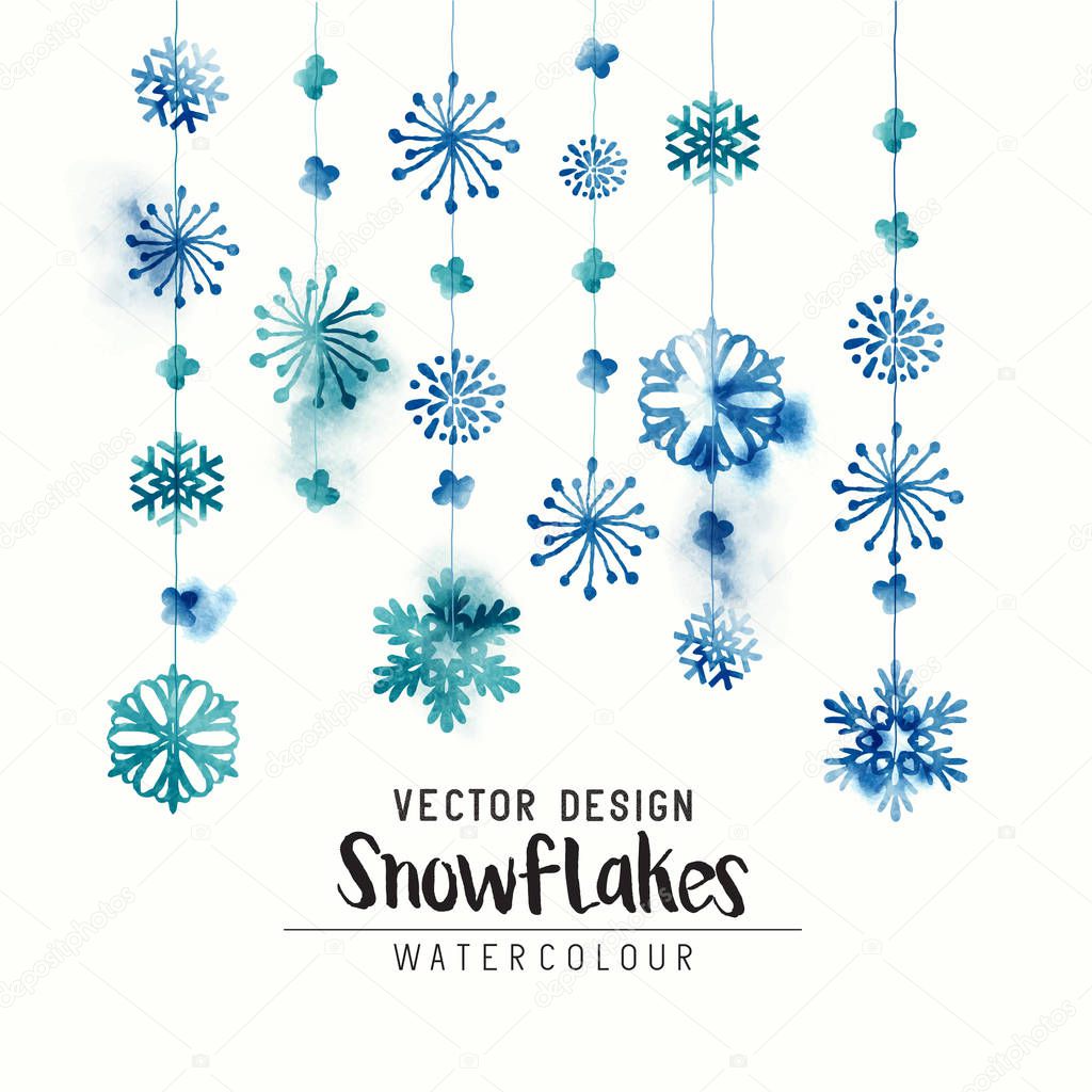 Set of Winter Watercolor Snowflakes